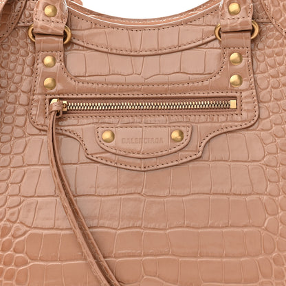 Balenciaga Shiny Supple Calfskin Crocodile Embossed Neo Classic Gold Hardware City Nude Beige 7 of 9