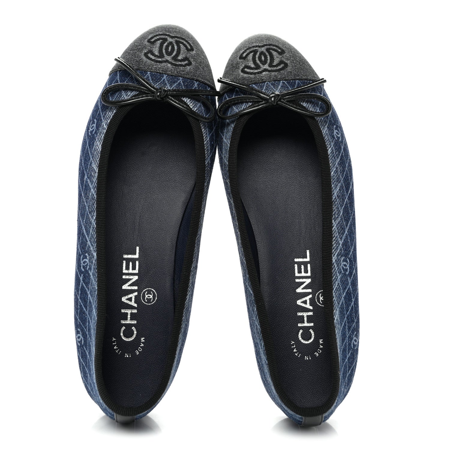 Chanel Denim Printed Quilt CC Cap Toe Ballerina Flats 35.5 Navy Blue Dark Grey 2 of 10