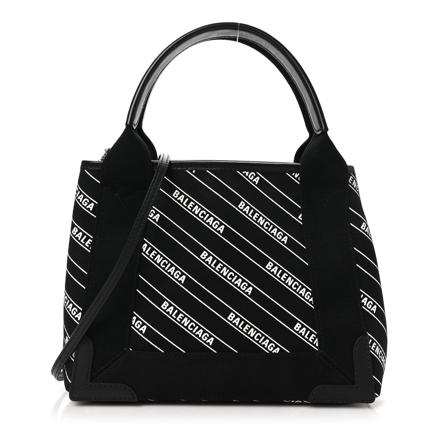 Balenciaga Cotton Canvas Calfskin Logo Print Navy Cabas XS Black White 1 of 11