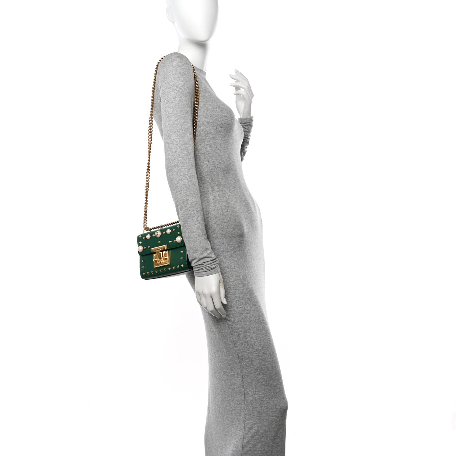 Gucci Calfskin Studded Small Padlock Shoulder Bag Emerald 2 of 15