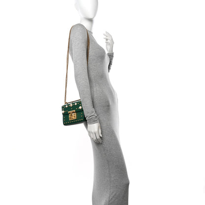 Gucci Calfskin Studded Small Padlock Shoulder Bag Emerald 2 of 15