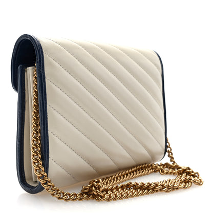Gucci Vintage Effect Calfskin Matelasse Diagonal Torchon GG Marmont Chain Wallet Mystic White Blue Agata 3 of 9