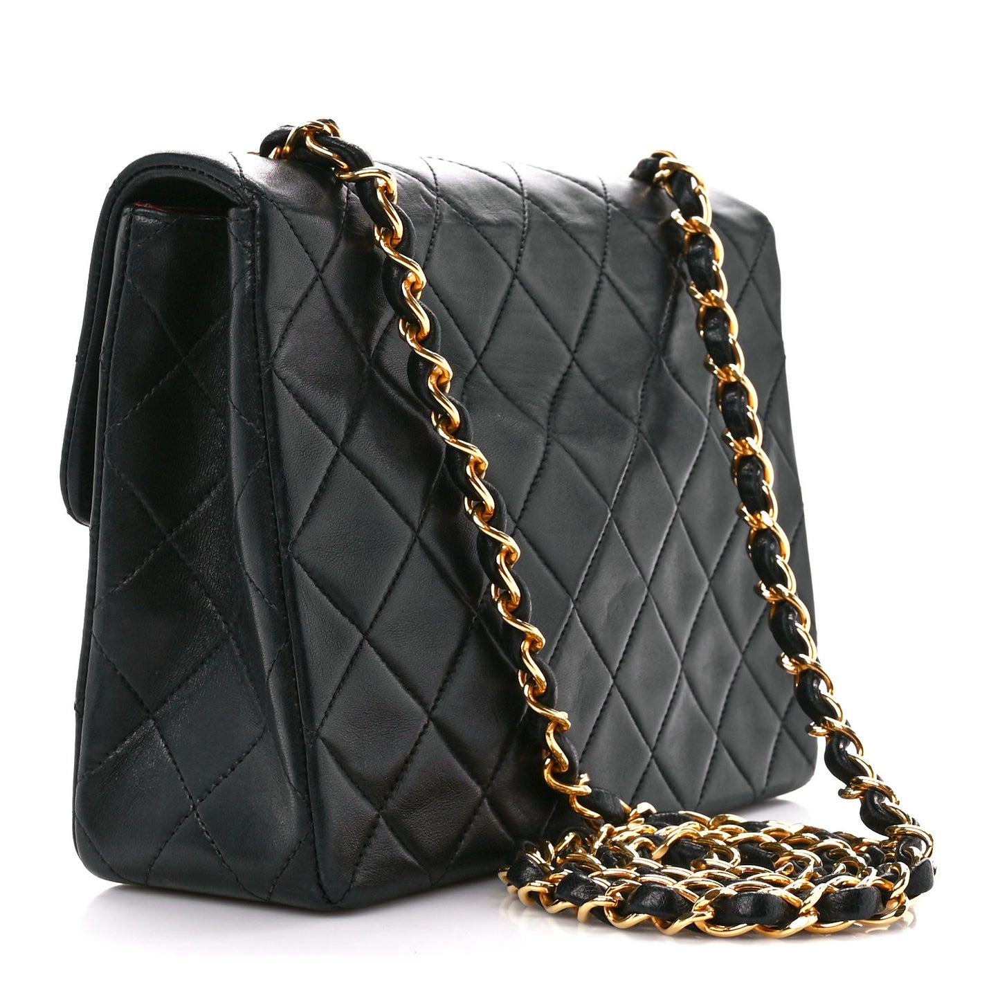 Lambskin Quilted Mini Square Flap Bag Black