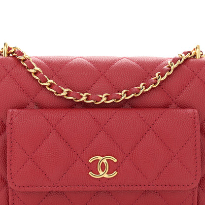 Chanel Caviar Quilted Pocket Clutch With Chain WOC Red 9 of 14
