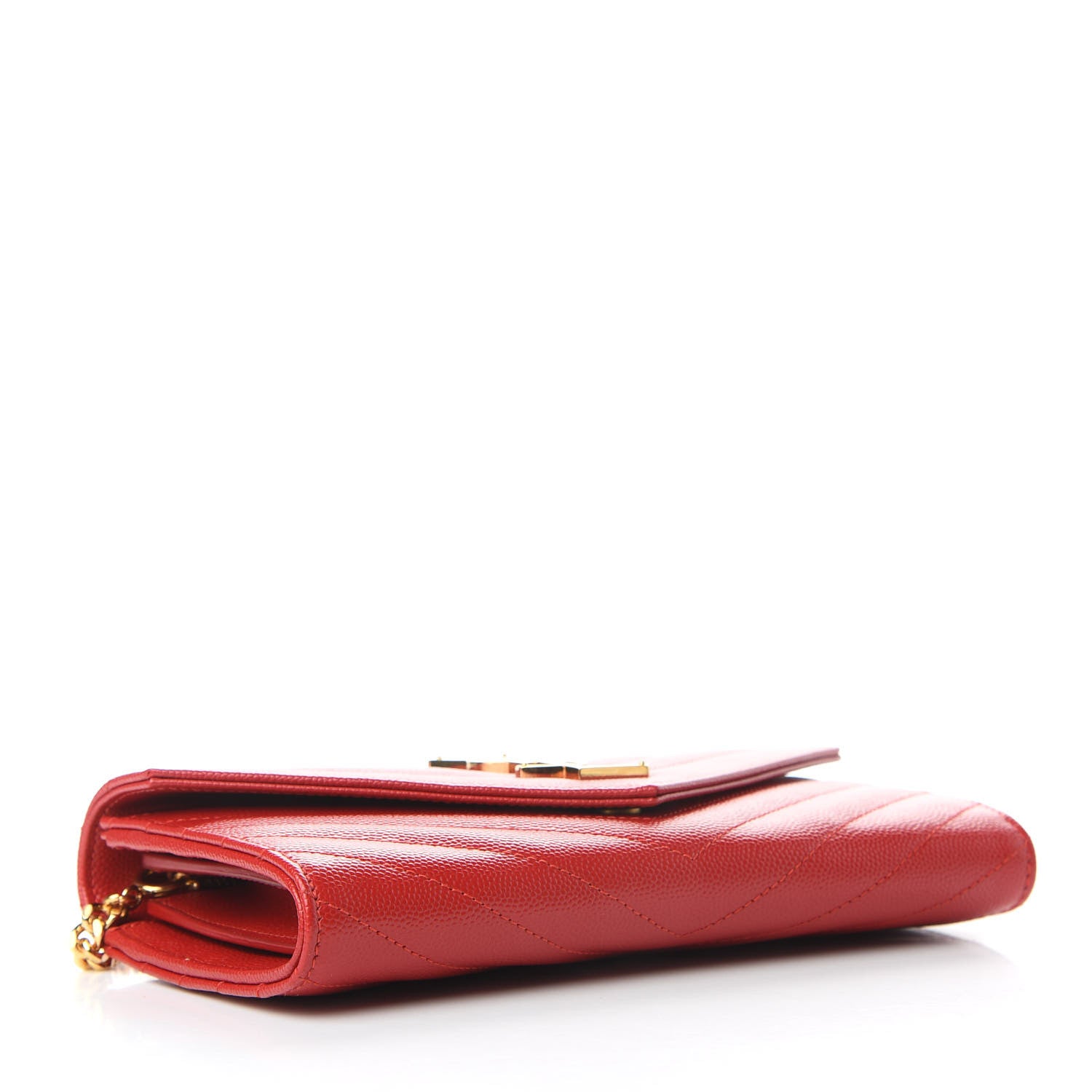 Saint Laurent Grain De Poudre Matelasse Chevron Small Monogram Chain Wallet Red 4 of 9