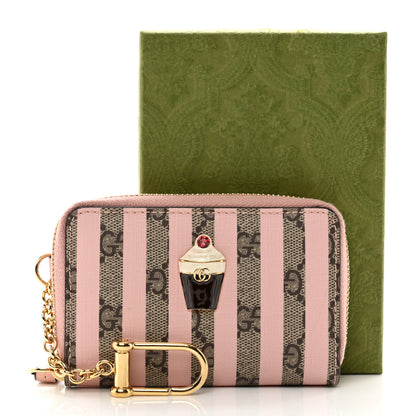 Gucci GG Supreme Monogram Vitello Eclipse Ice Cream Stripes Zip Around Card Case Wallet Beige Ebony Perfect Pink 7 of 7