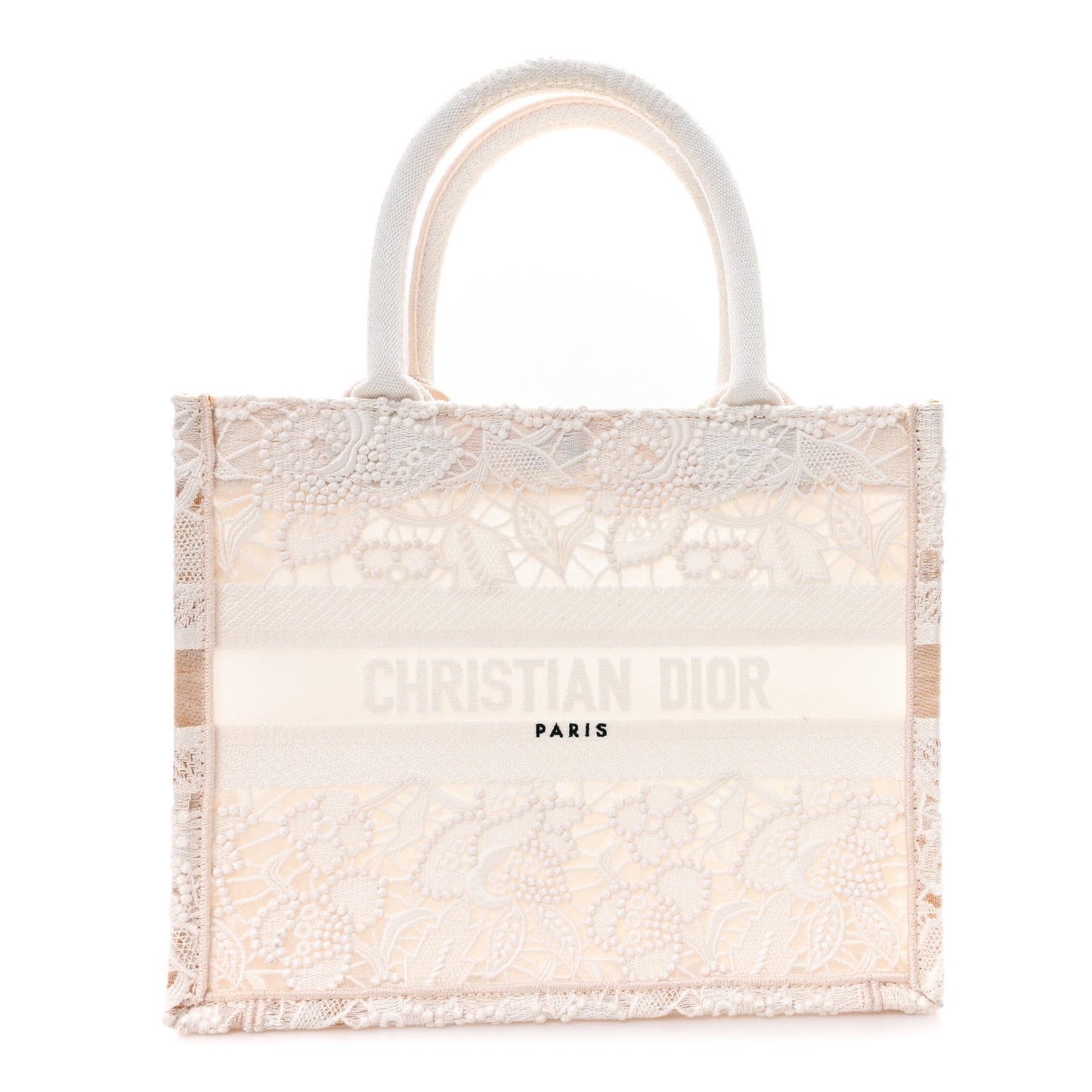 Transparent Embroidered Mesh Macrame Small Book Tote White