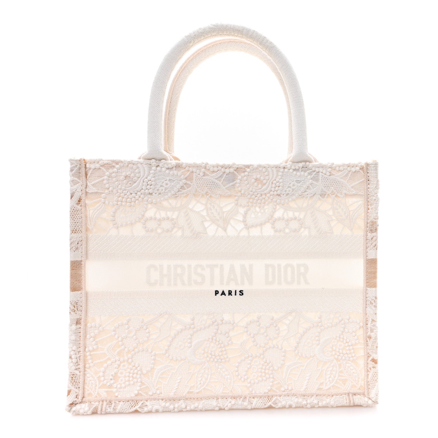 Christian Dior Transparent Embroidered Mesh Macrame Small Book Tote White 1 of 10