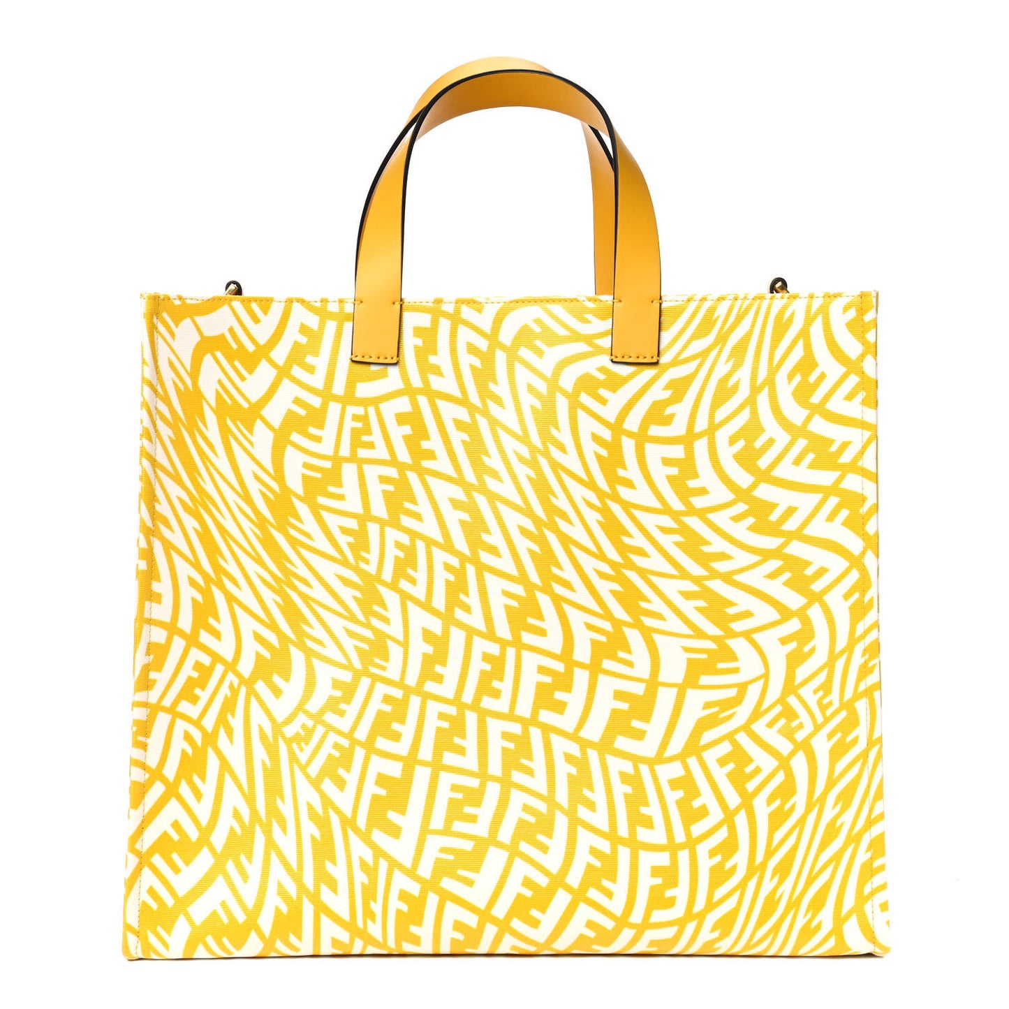 X SARAH COLEMAN Glazed Canvas Vitello King FF Vertigo Shopping Tote Bag Mimosa White