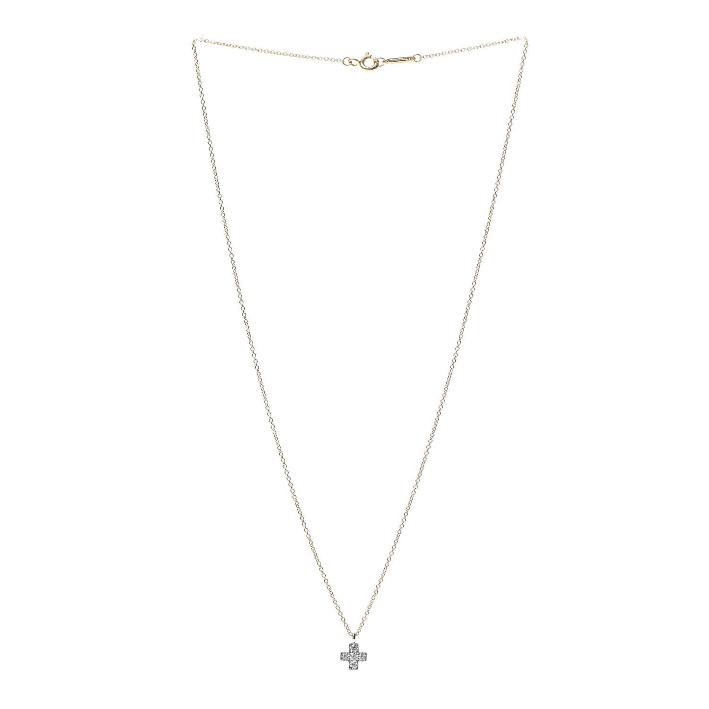 18K Yellow Gold Platinum Diamond Cruciform Cross Pendant Necklace