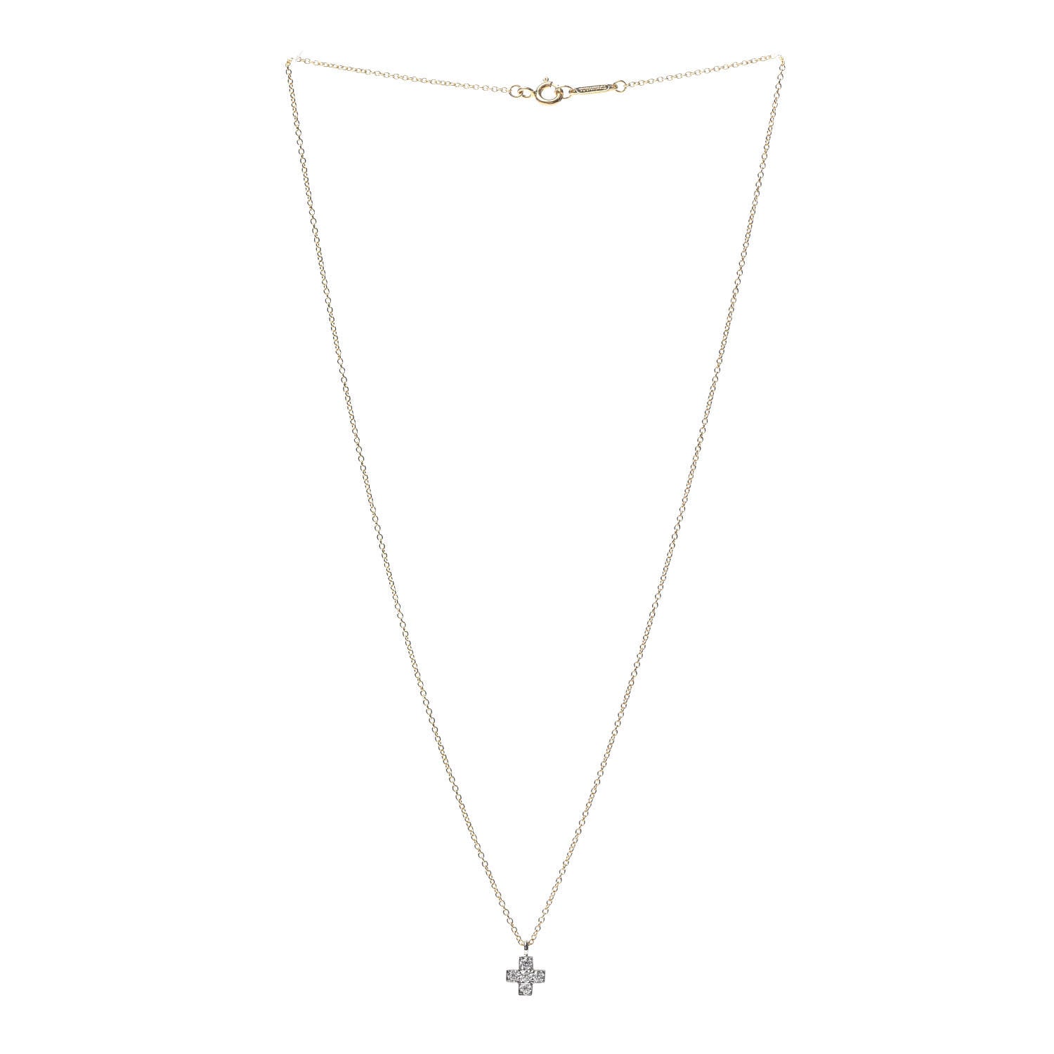 Tiffany 18K Yellow Gold Platinum Diamond Cruciform Cross Pendant Necklace 3 of 5