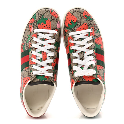 Gucci GG Supreme Monogram Strawberry Web Womens Ace Sneakers 36.5 Beige Multicolor Red Green 2 of 10