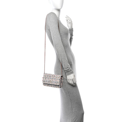 Chanel Tweed Quilted Wallet On Chain WOC Blue Pink Gold 2 of 12