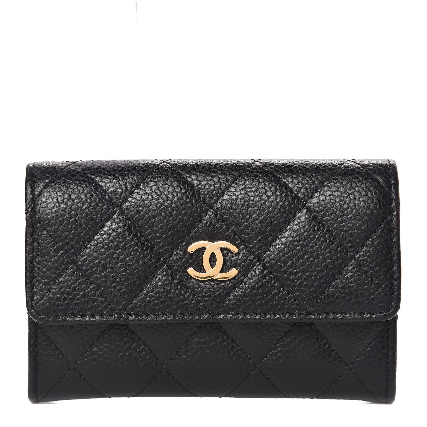 Caviar Quilted Flap Card Holder Black