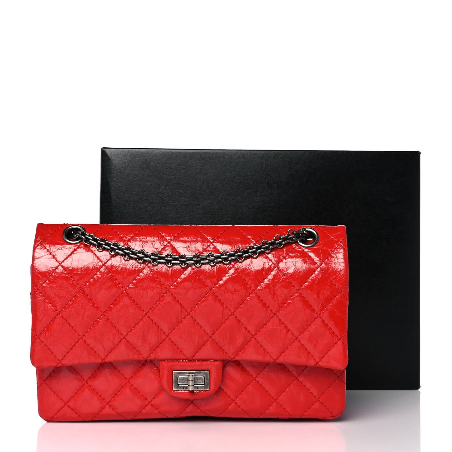 Aged Glazed Calfskin Quilted 2.55 Reissue 226 Flap Red