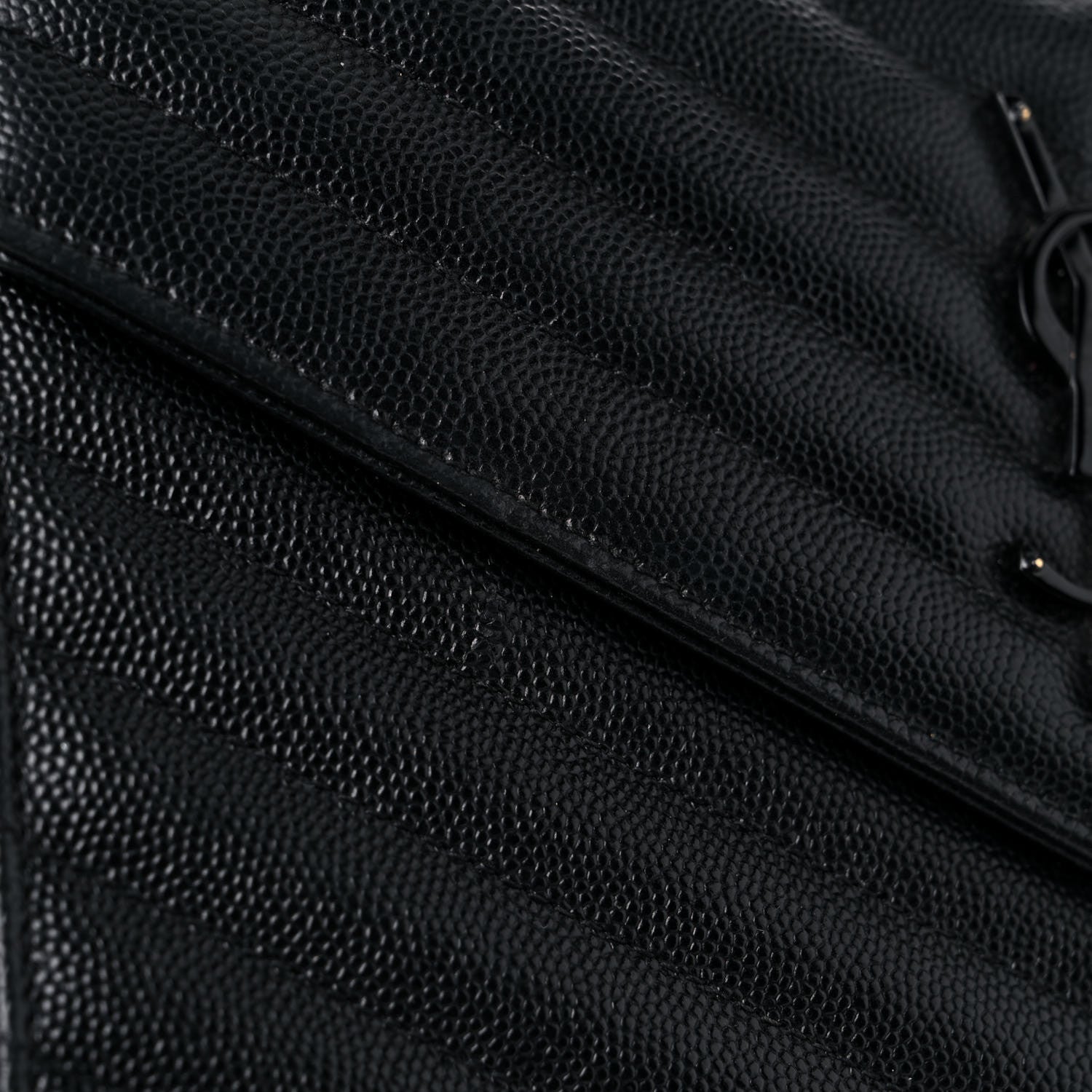 Saint Laurent Grain De Poudre Matelasse Chevron Monogram Chain Wallet Black 12 of 19