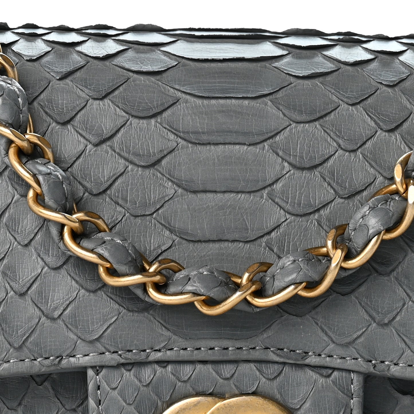 Snakeskin Mini Rectangular Flap Grey
