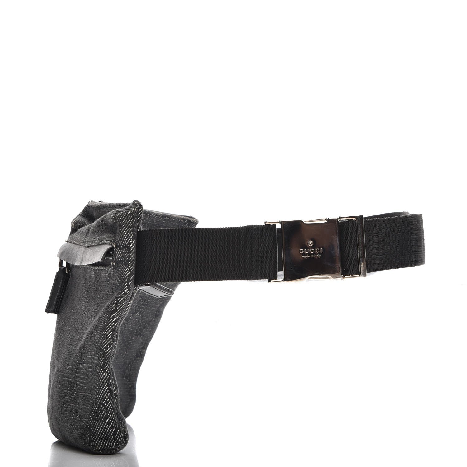 Gucci Denim Monogram Double Pocket Belt Bag Black 3 of 7