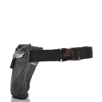 Gucci Denim Monogram Double Pocket Belt Bag Black 3 of 7