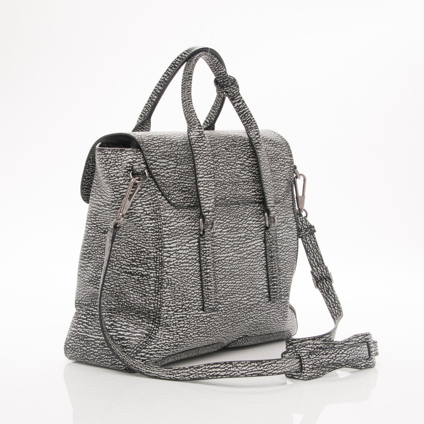 3.1 Textured Calfskin Large Pashli Satchel Black Cream
