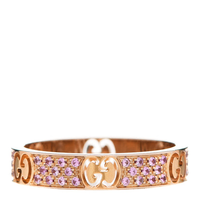 Gucci 18K Rose Gold Pink Sapphire Icon Stardust Thin Band Ring 55 7.25 1 of 5