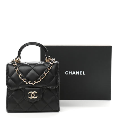 Chanel Lambskin Quilted Top Handle Flap Clutch With Chain Black 12 of 12