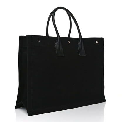 Saint Laurent Linen Calfskin Rive Gauche Tote Black 2 of 7