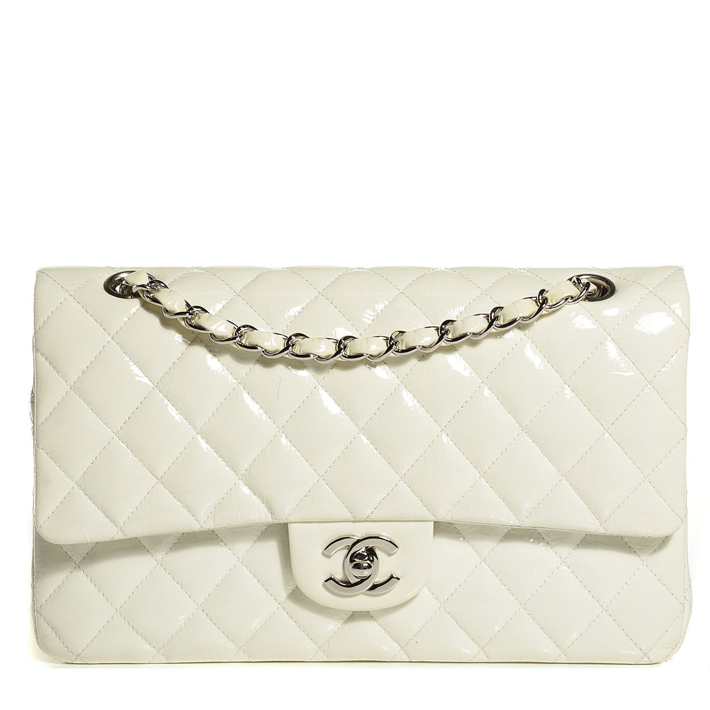 Patent Quilted Medium Double Flap White