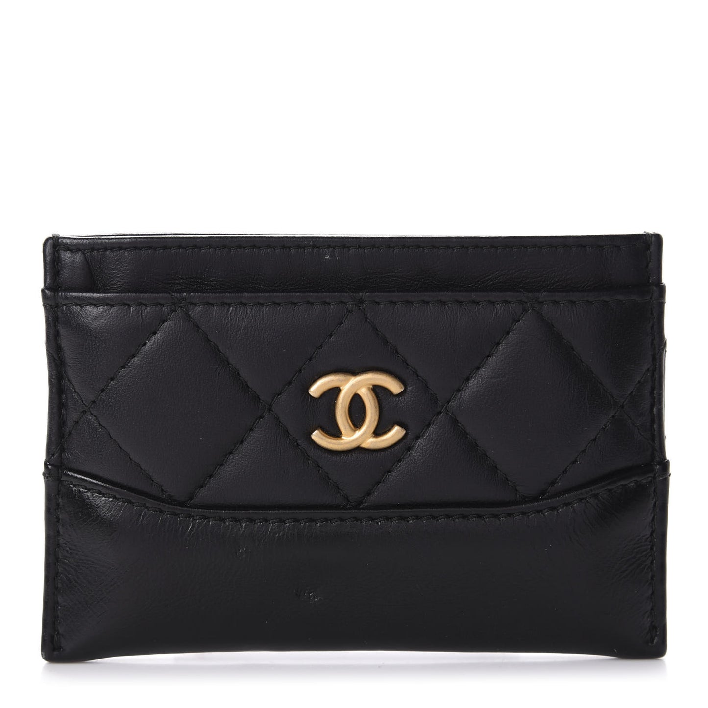 Aged Calfskin Quilted Gabrielle Card Holder Black