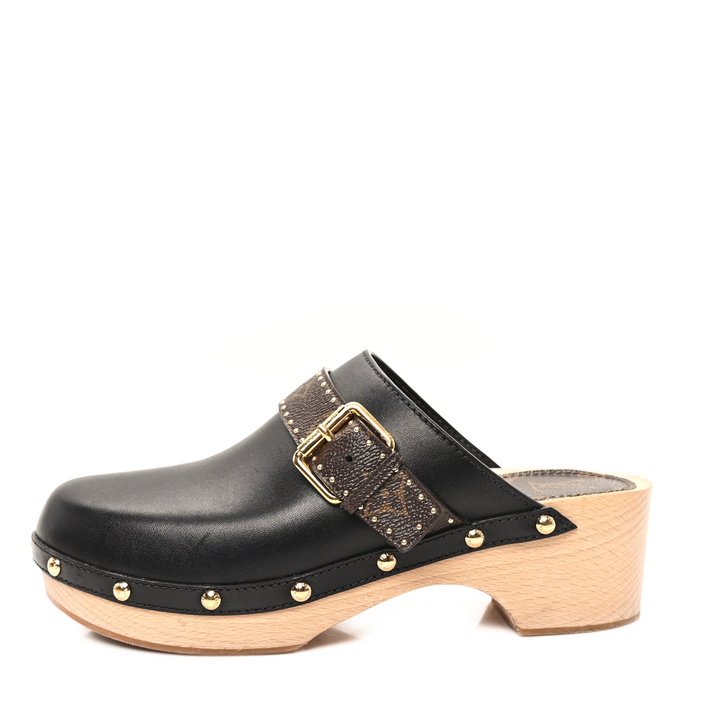 Calfskin Patent Monogram Cottage Clog Mules 39 Black