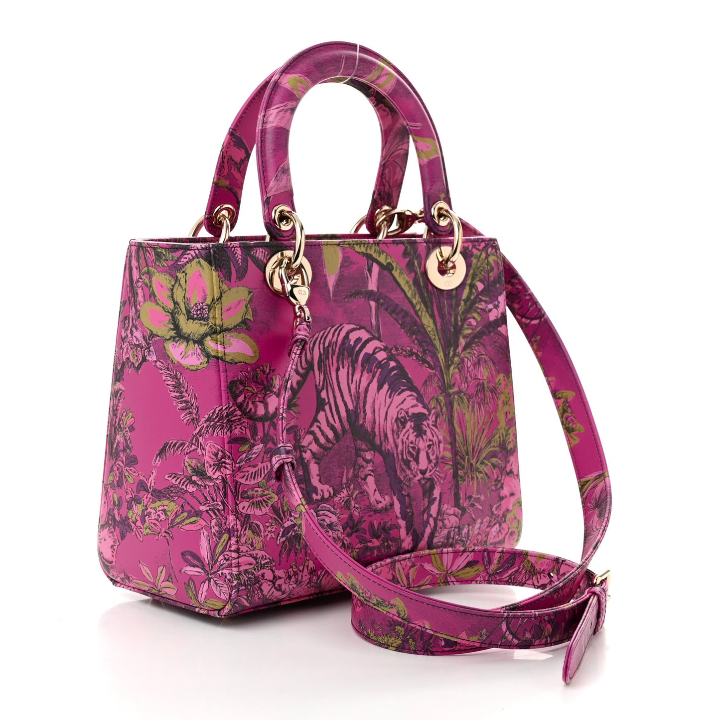 Calfskin Printed Toile De Jouy Medium Lady Dior Pink Multicolor