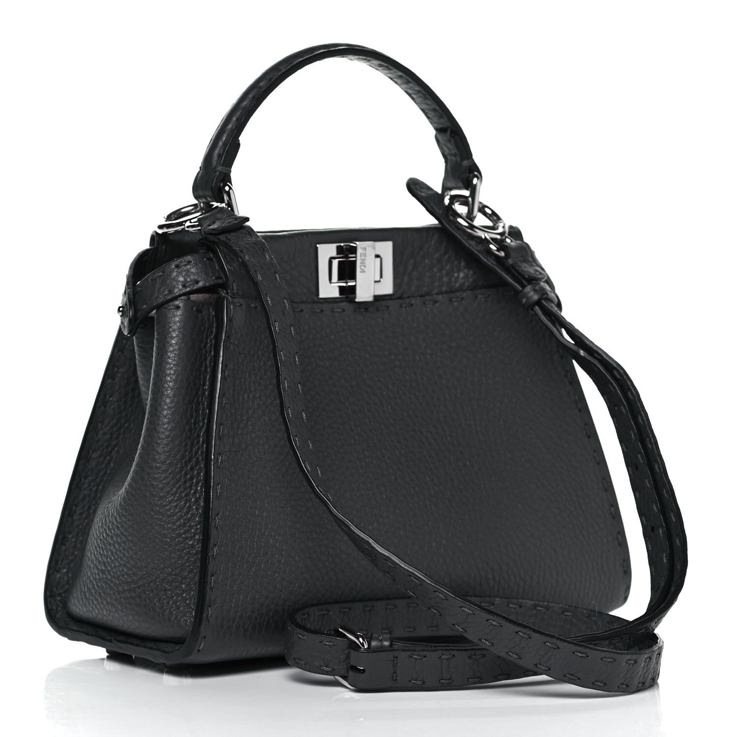 Fendi Cuoio Romano Selleria Bi-Color Mini Peekaboo Iconic Satchel Asfalto Latte 3 of 8