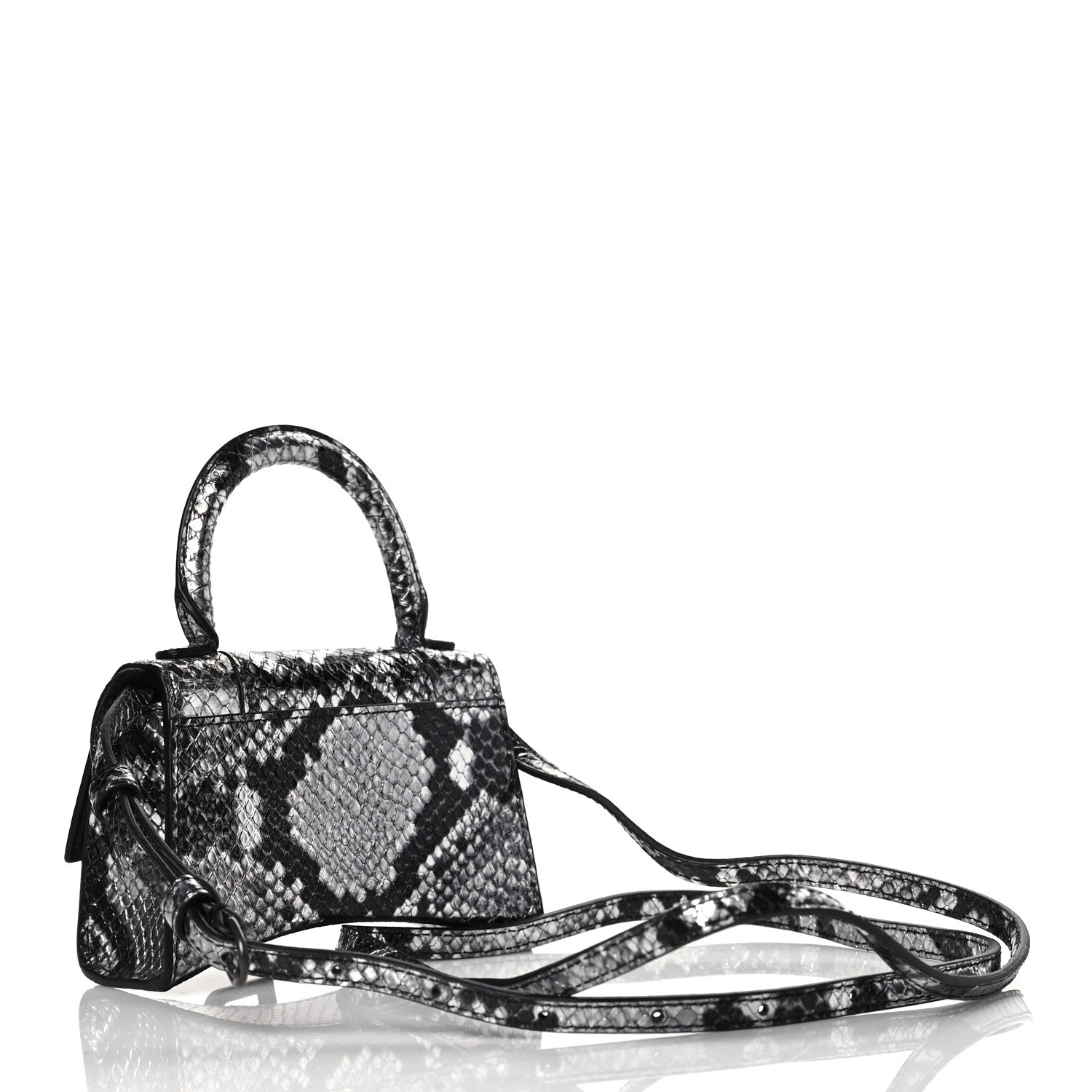 Balenciaga Shiny Calfskin Python Effect Hourglass Top Handle Bag Mini Silver Black 2 of 9