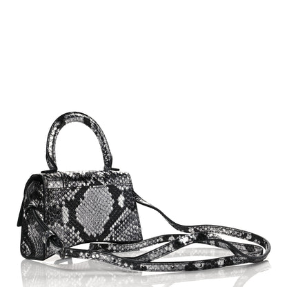 Balenciaga Shiny Calfskin Python Effect Hourglass Top Handle Bag Mini Silver Black 2 of 9