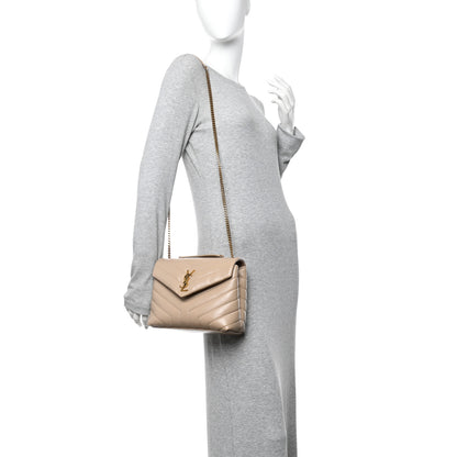 Saint Laurent Calfskin Y Quilted Monogram Small Loulou Chain Satchel Dark Beige 2 of 13