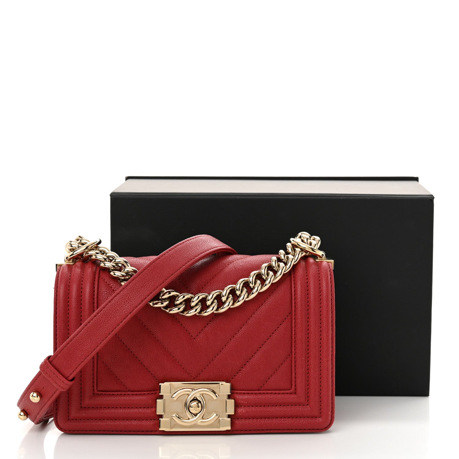 Chanel Caviar Chevron Quilted Small Boy Flap Red 13 of 13