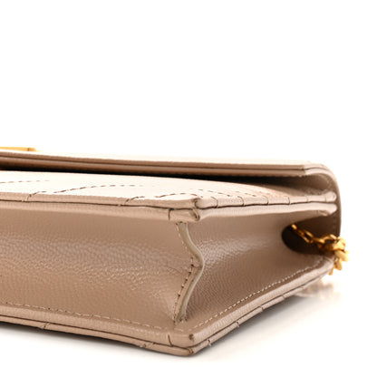 Saint Laurent Grain De Poudre Matelasse Chevron Monogram Envelope Chain Wallet Dark Beige 9 of 9