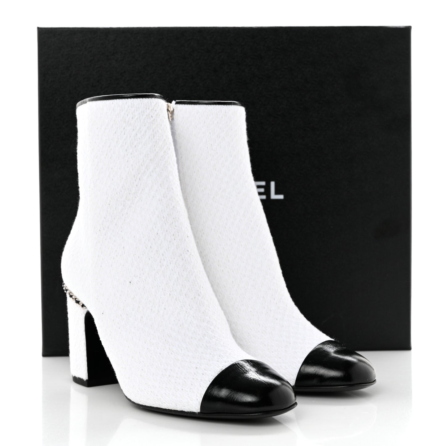 Tweed Cap Toe CC Ankle Boots 36.5 White Black