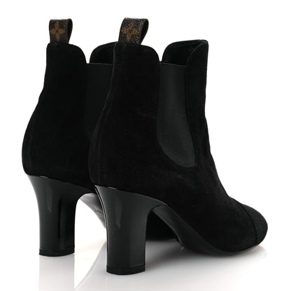 Louis Vuitton Suede Monogram Uniformes Cap Toe Chelsea 75mm Ankle Boots 37.5 Black 5 of 11