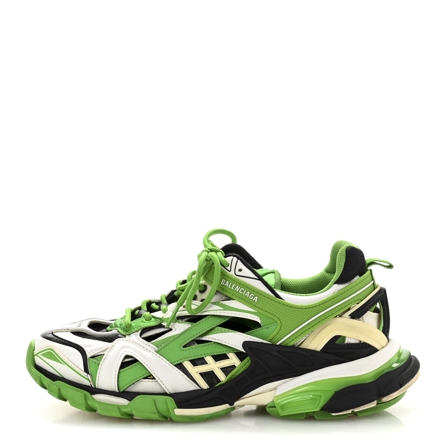 Rubber Mesh Tri-Color Clear Sole Mens Track.2 Open Sneakers 43 Green Black White