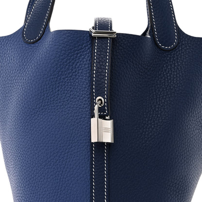 Hermes Taurillon Clemence Casaque Picotin Lock 18 PM Bleu Saphir Bleu Brighton 8 of 11