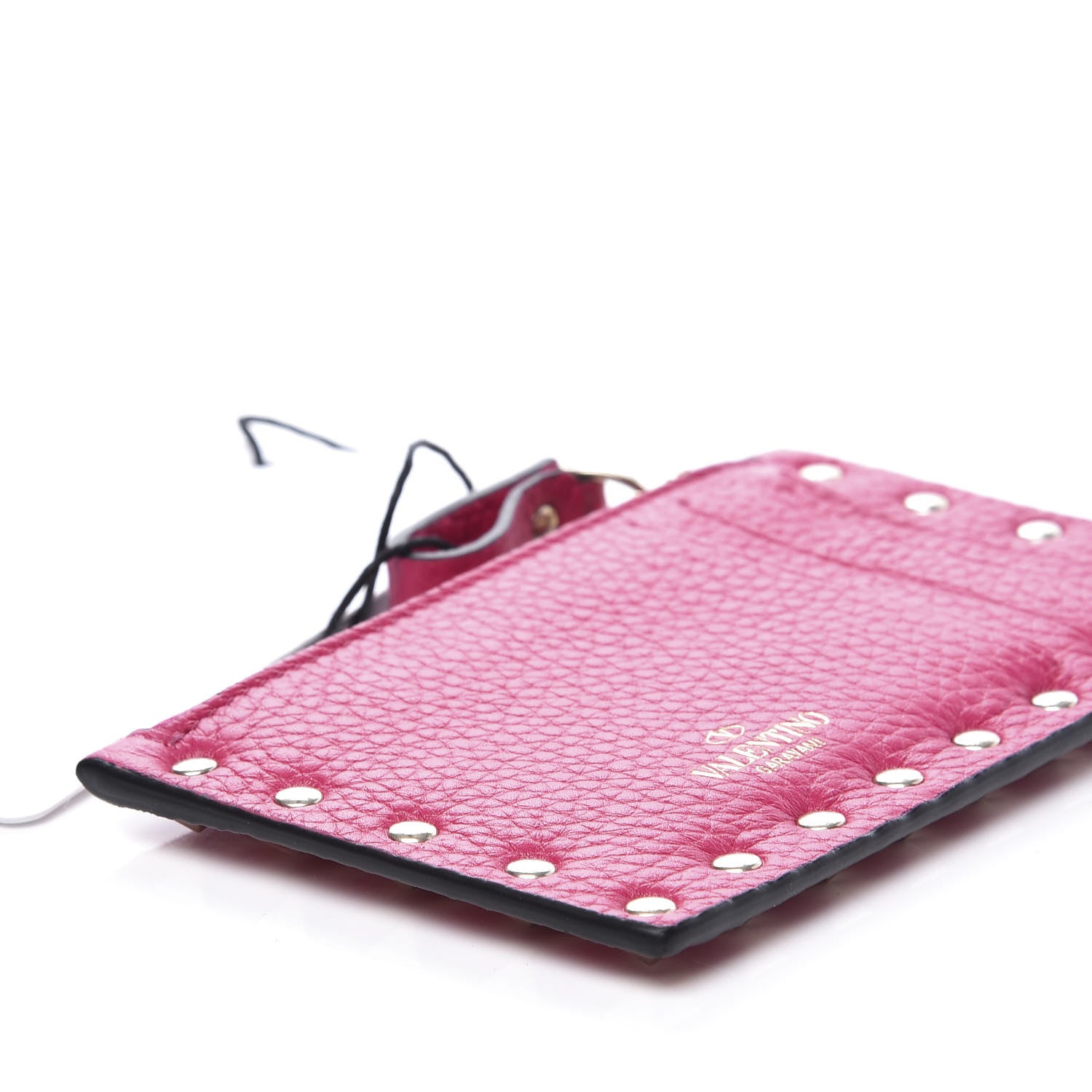 Valentino Garavani Pebbled Calfskin Rockstud Coin Case Card Holder Disco Pink 5 of 8