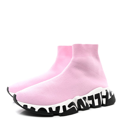 Balenciaga Neoprene Knit Womens Speed Graffiti Sneakers 36 Light Pink White Black 3 of 11