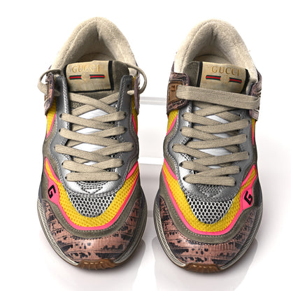 Gucci Suede Calfskin Tejus Printed Womens Ultrapace Sneakers 37.5 Pink Silver Oatmeal Yolk 5 of 11