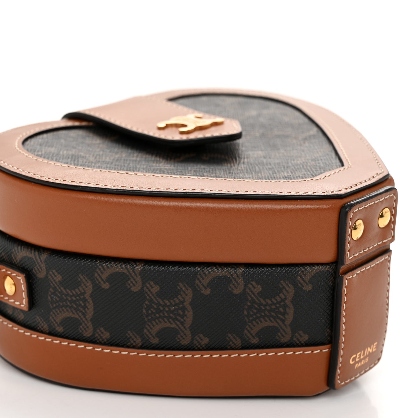 Triomphe Canvas Calfskin Heart Tambour Bag Tan