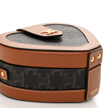 Celine Triomphe Canvas Calfskin Heart Tambour Bag Tan 9 of 10