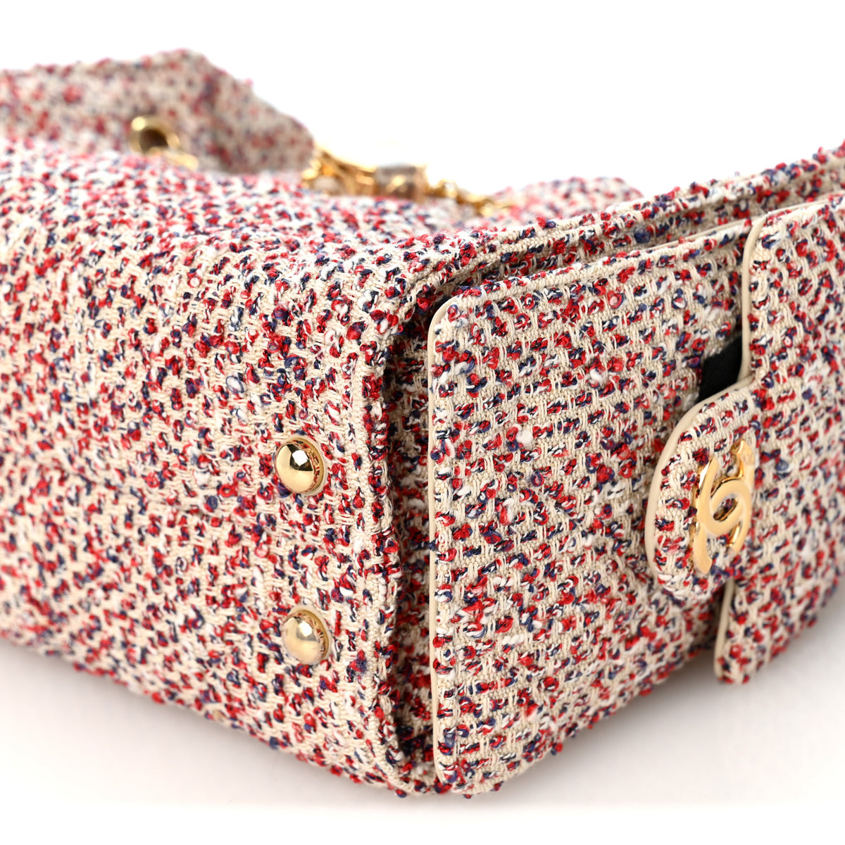 Chanel Tweed Quilted Mini Chanel 25 Handbag Ecru Red Blue 10 of 10