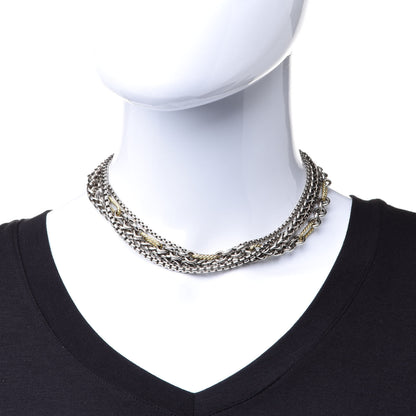 David Yurman Sterling Silver 18K Yellow Gold Four Row Mixed Chain Necklace 2 of 6