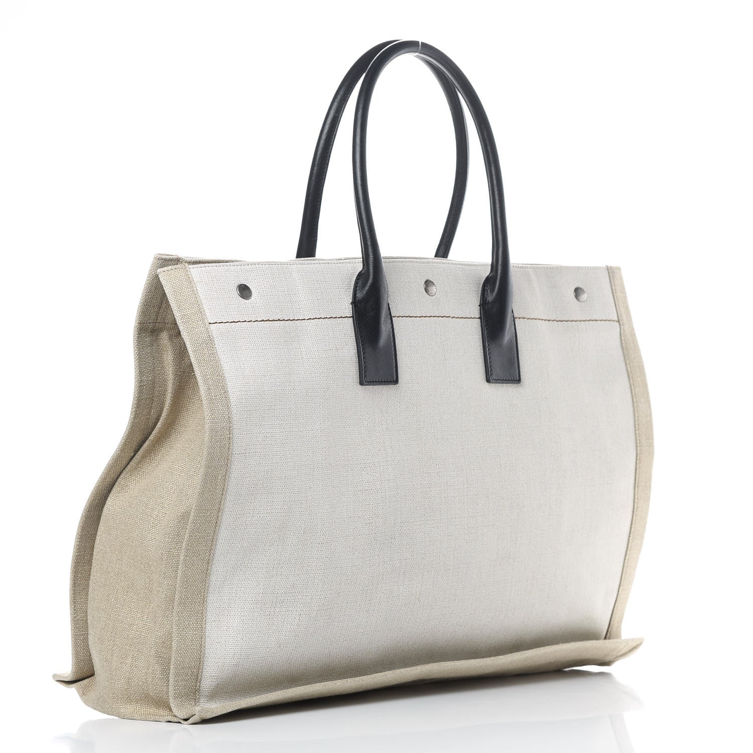 Saint Laurent Linen Calfskin Rive Gauche Tote Optic White 3 of 13