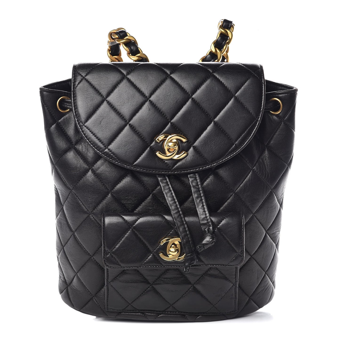 Lambskin Quilted Drawstring Backpack Black